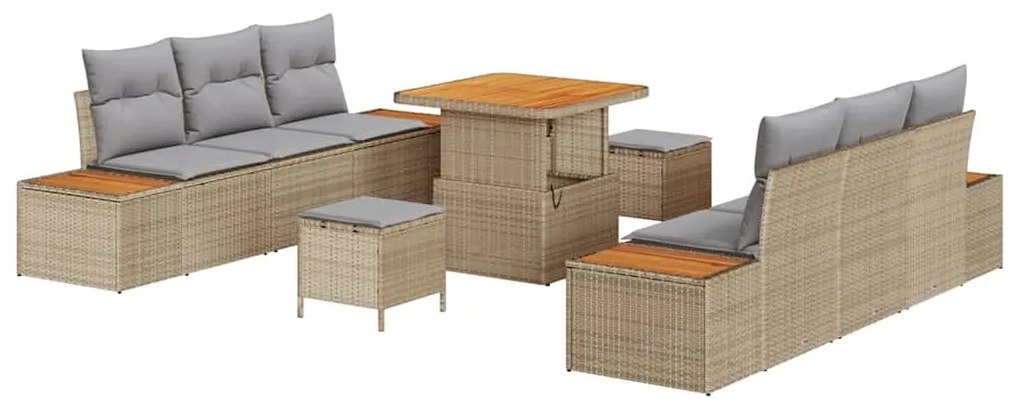 Conjunto de Sofá para Jardim vidaXL 9 Peças com Almofadas Bege Rattan