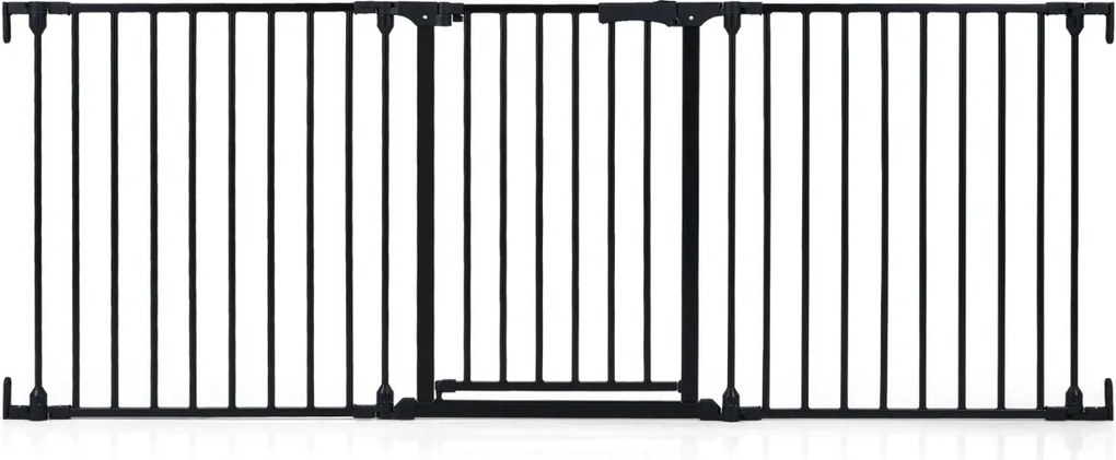 Barreira de segurança para crianças ou animais com 3 painéis metálicos 74,5-198 x 74,5 cm, bloqueio duplo e abertura bidirecional, preta