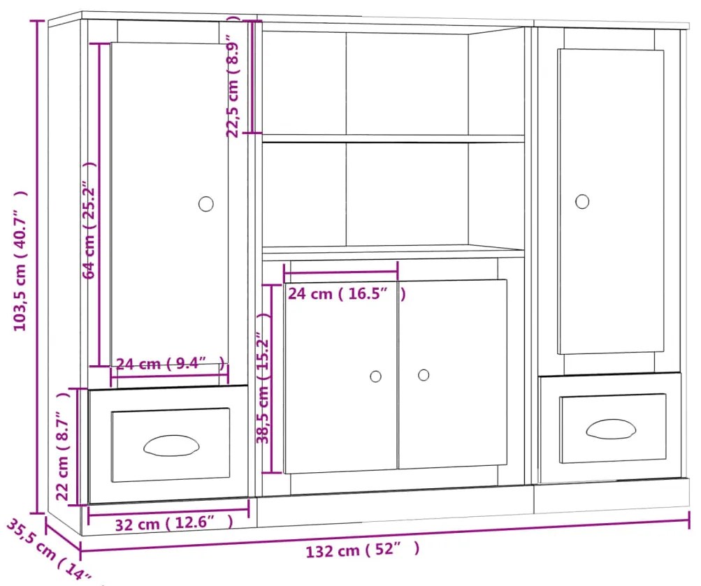 Aparadores altos 3 pcs derivados de madeira branco