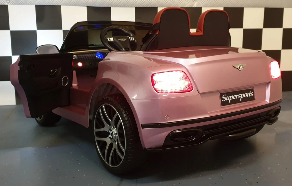 Carro infantil a Bateria Bentley Continental 12V, pneus Borracha, Assento de couro 1.5 Pessoas Rosa Metalizado