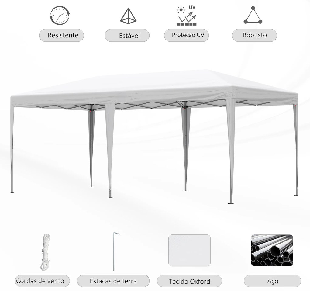 Outsunny Tenda Dobrável 6x3 Tenda de Jardim Portátil com Bolsa de Transporte Tecido Oxford Estrutura de Aço para Exterior Festas Acampamento Branco