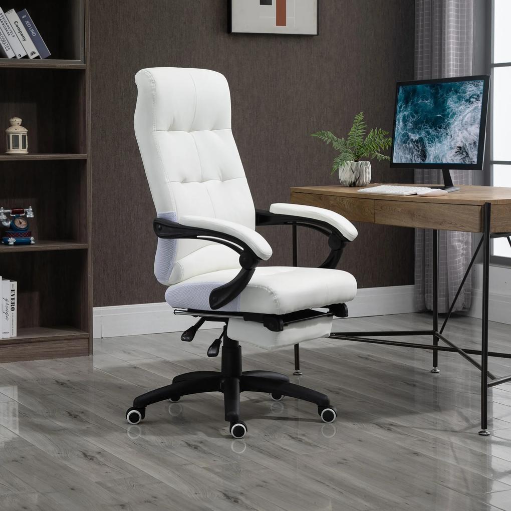 Cadeira de escritório ergonômica giratória com função de inclinação altura ajustável Apoio de braço e apoio para os pés em couro sintético 65x65x114-1