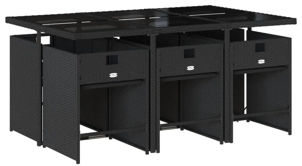 7 pcs conjunto de jantar p/ jardim c/ almofadões vime PE preto