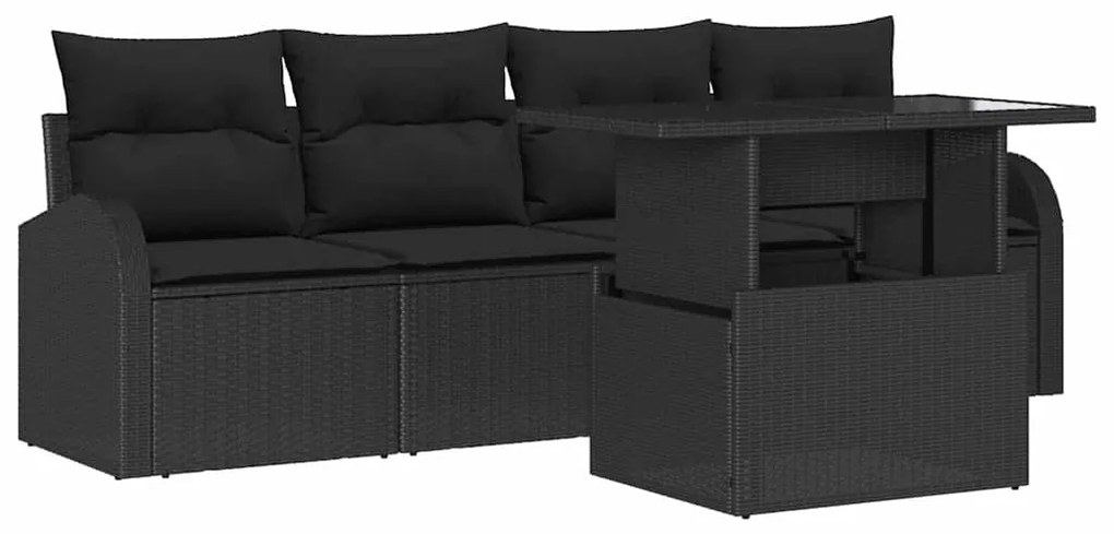 Conjunto de Sofá de Jardim vidaXL 5 Peças com Almofadas Preto Rattan P