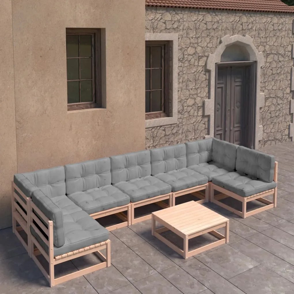 8 pcs conjunto lounge de jardim c/ almofadões pinho maciço