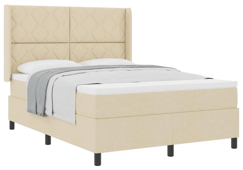 Cama com Estrado e Colchão - Creme - 140x190 cm - Tecido