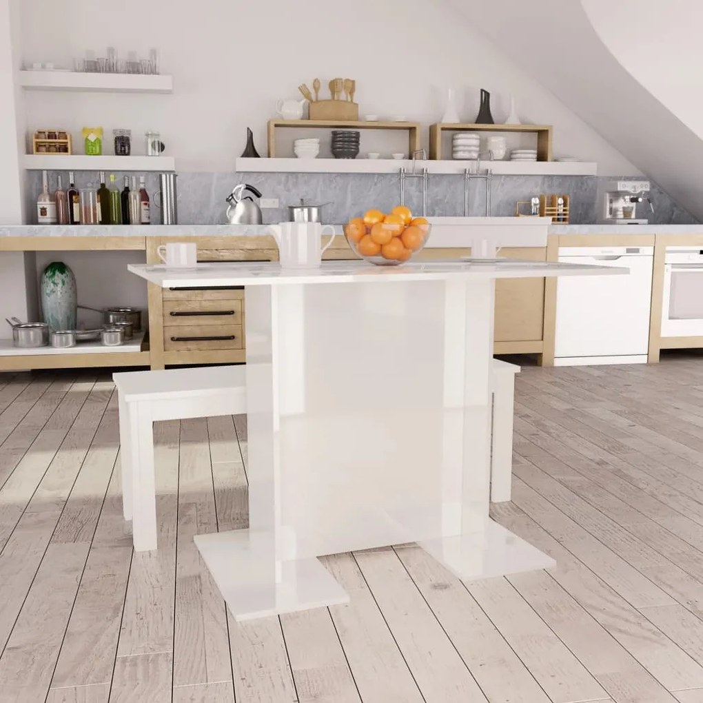 vidaXL Mesa de jantar 110x60x75 cm contraplacado branco brilhante