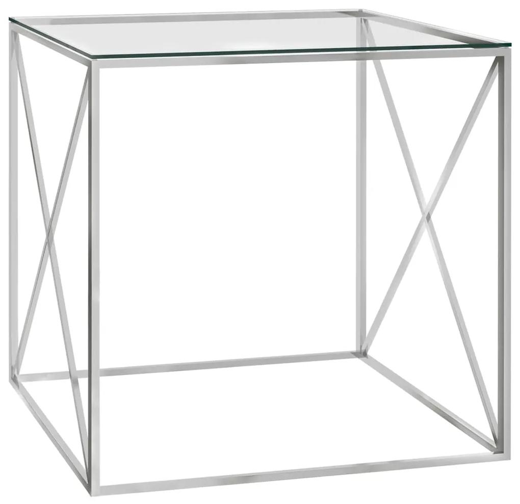 Mesa de centro 55x55x55 cm aço inoxidável prateado e vidro