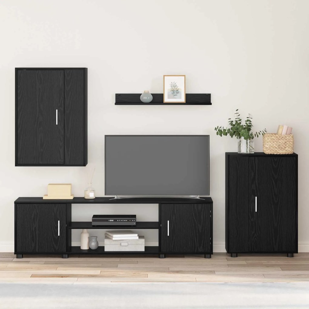 vidaXL Conjunto de móvel de TV 4 pcs Carvalho Preto Madeira processada