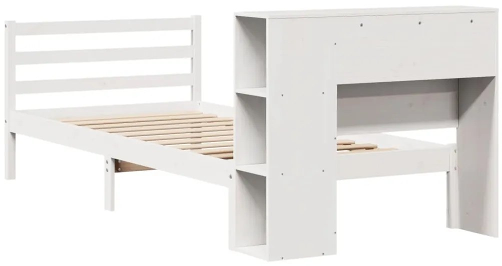 Cama com estante sem colchão 75x190 cm pinho maciço branco