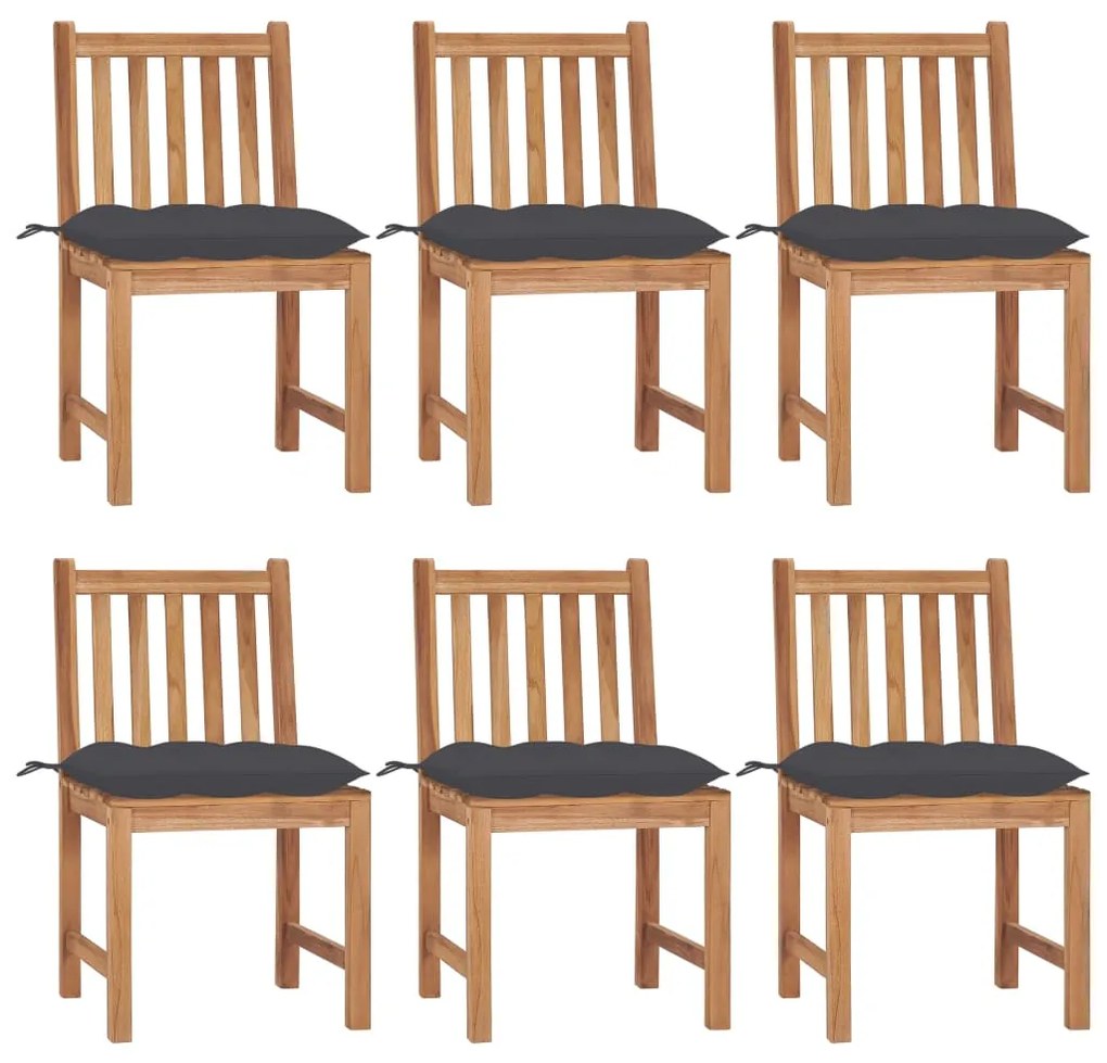 vidaXL Cadeiras de jardim 6 pcs c/ almofadões madeira de teca maciça