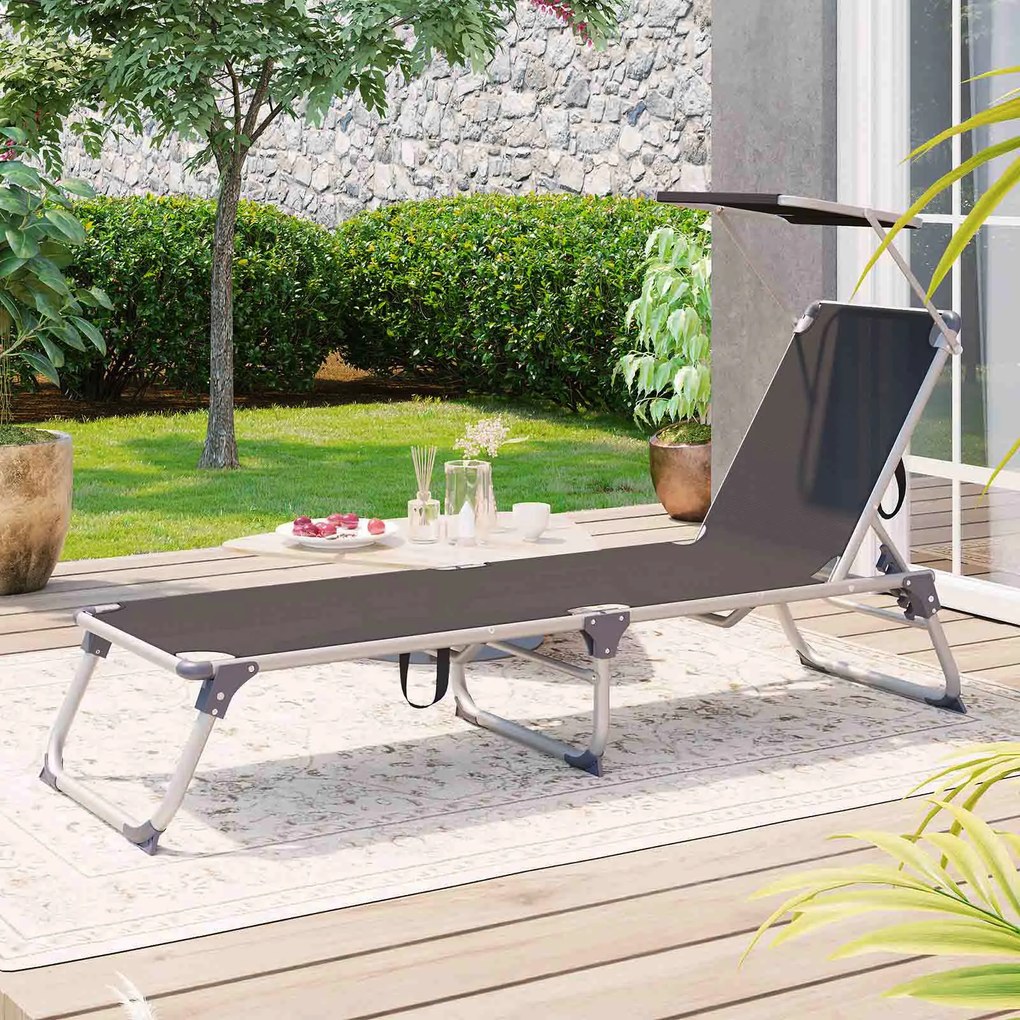 Espreguiçadeira de jardim com cobertura para o sol 55 x 193 x 31 cm Cinzento fumado