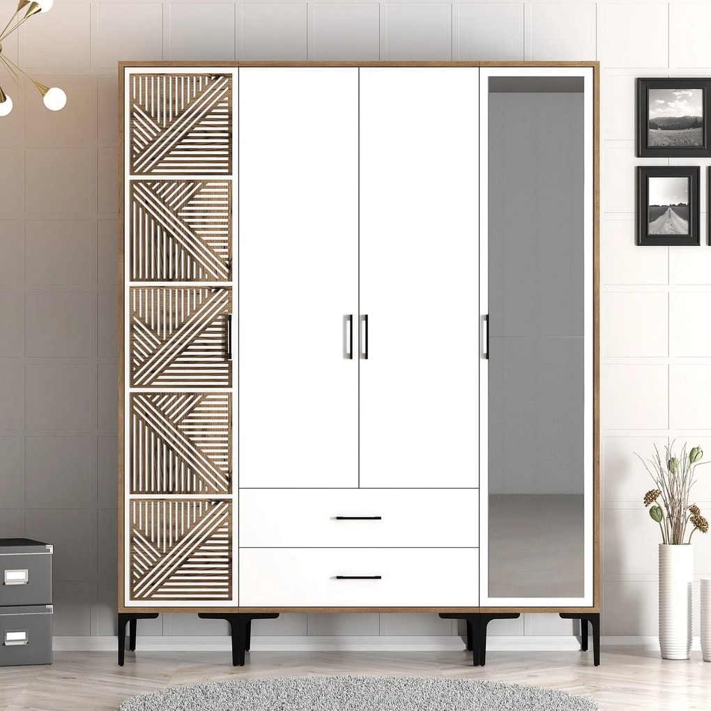 Roupeiro Kumsal PTR – Nogueira e Branco – 160x47,5x201,4 cm