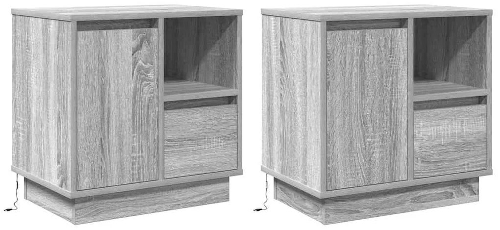 Cômodas de Canto com LED 2 pcs Cinza Sonoma 50x34,5x50 cm