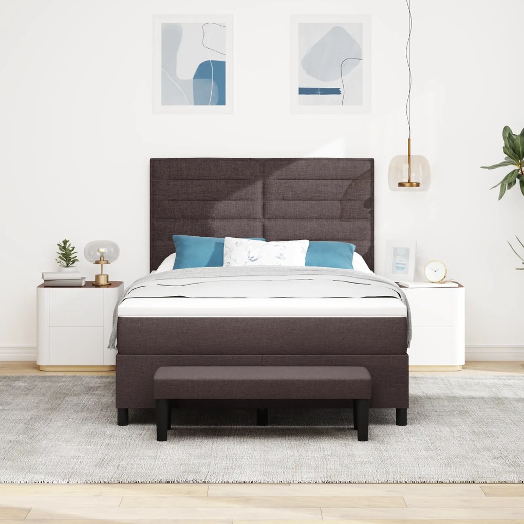 Cama Box Spring com Colchão & Banco Castanho 140x200 cm Tecido
