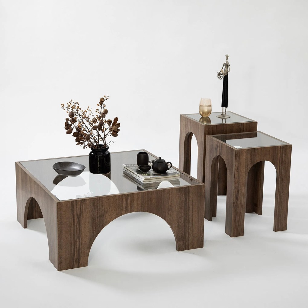 Mesa de Café Seine - Transparente e Nogueira - 80x35x80 cm