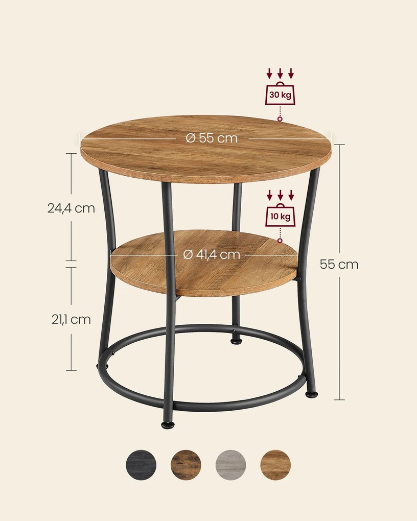 Mesa de apoio com 2 prateleiras e estrutura em aço Nogueira castanho-preta