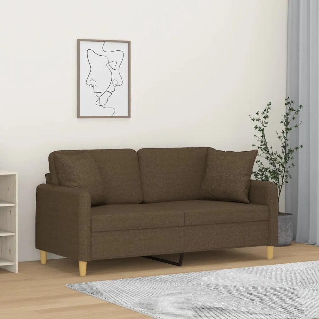 vidaXL Sofá 2 lugares c/ almofadas e almofadões 140 cm tecido castanho