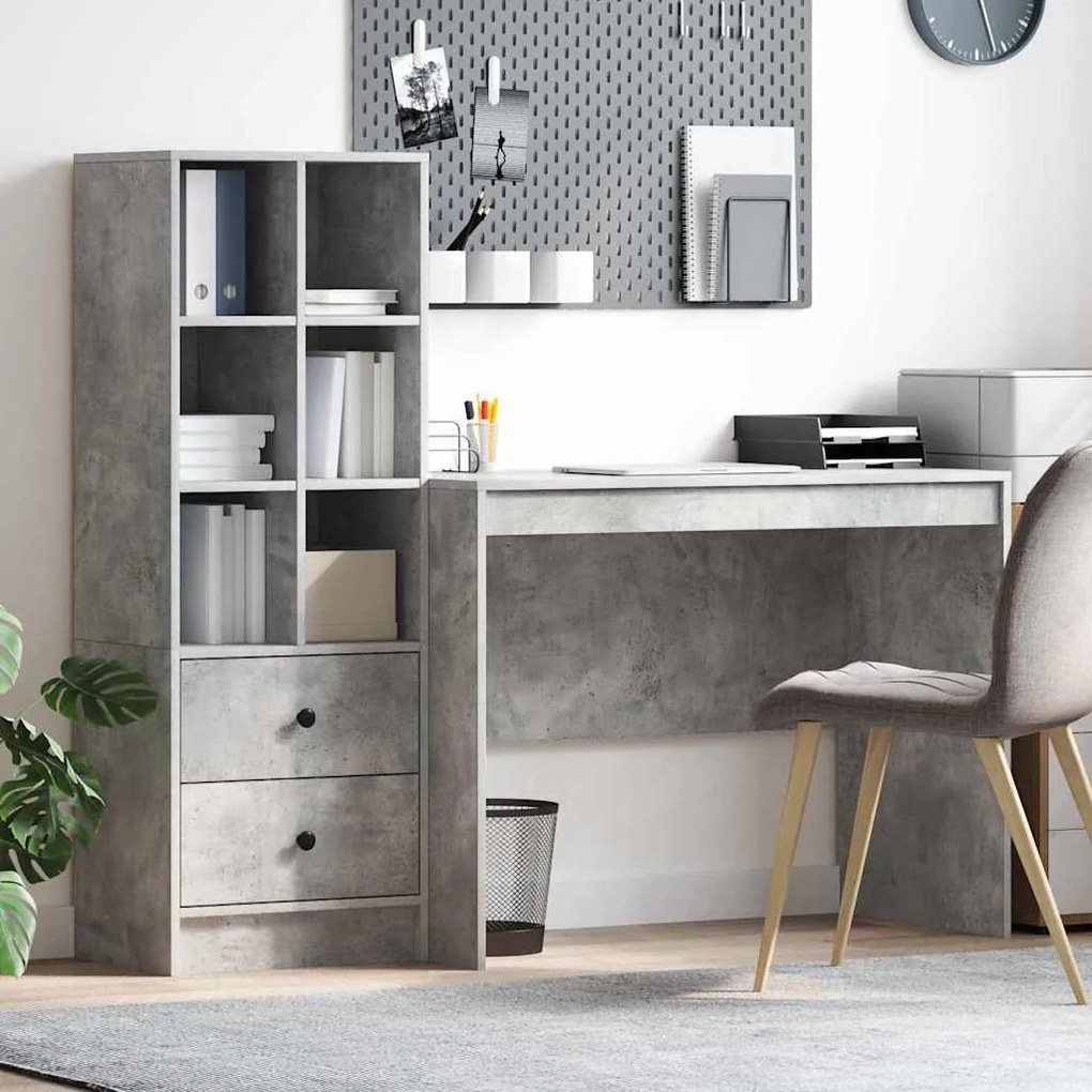 vidaXL Mesa com Armazenamento Cinza Concreto Aglomerado de Madeira