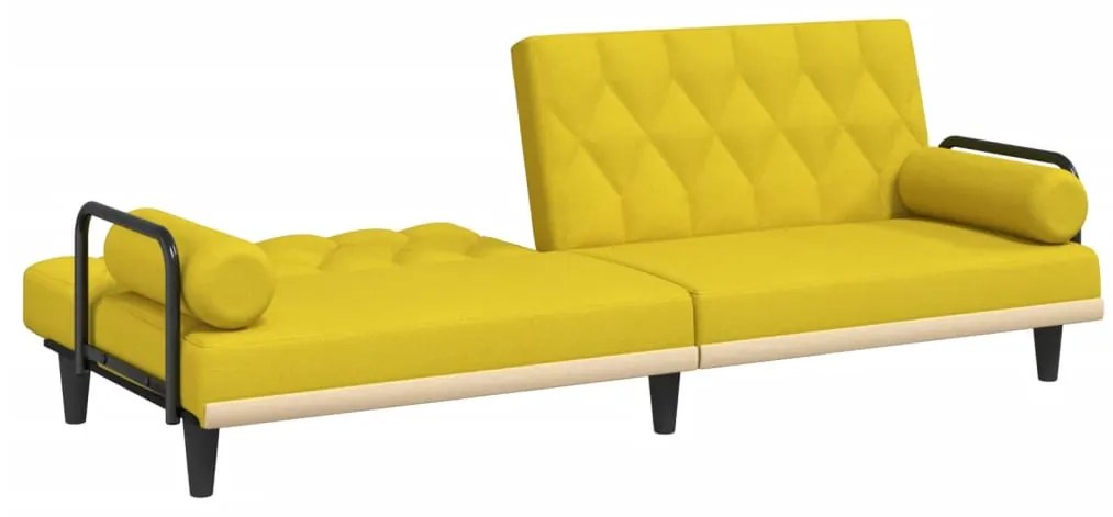 Sofá-cama com apoio de braços tecido amarelo-claro