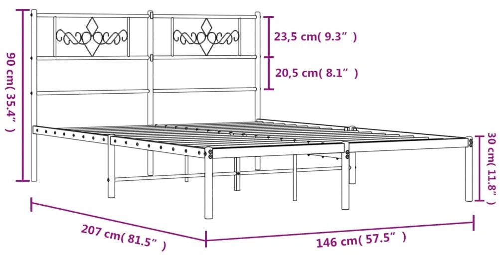 Estrutura de cama com cabeceira 140x200 cm metal branco