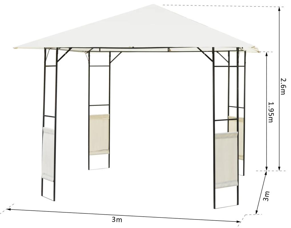 Tenda para Jardim ou Terraço - Cor Creme - Aço e Poliéster - 3x3x2,6 m