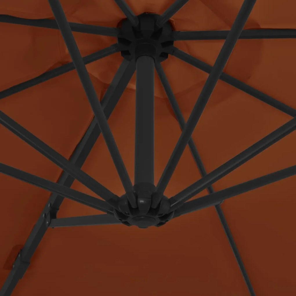 Guarda-sol de jardim cantilever c/ poste aço 300 cm terracotta