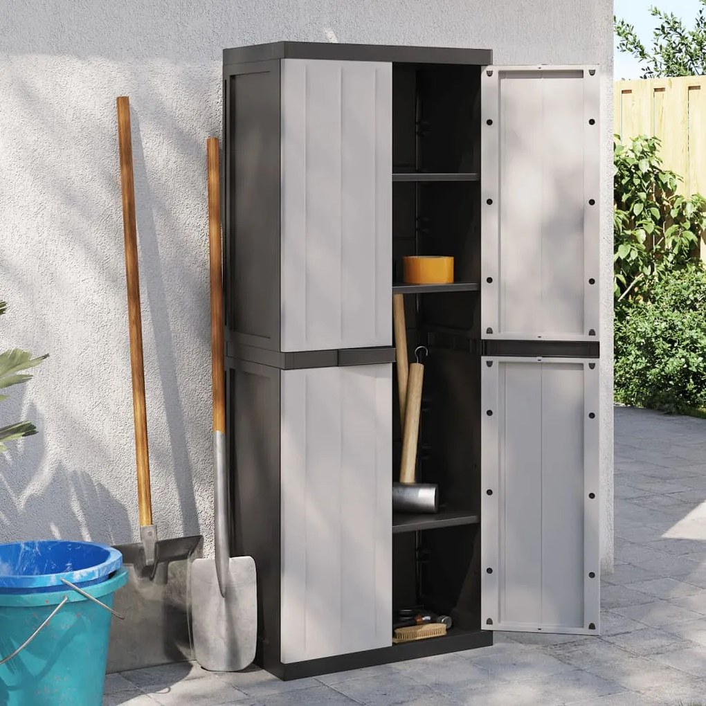 Móvel de arrumação para exterior 65x37x165 PP cinzento e preto