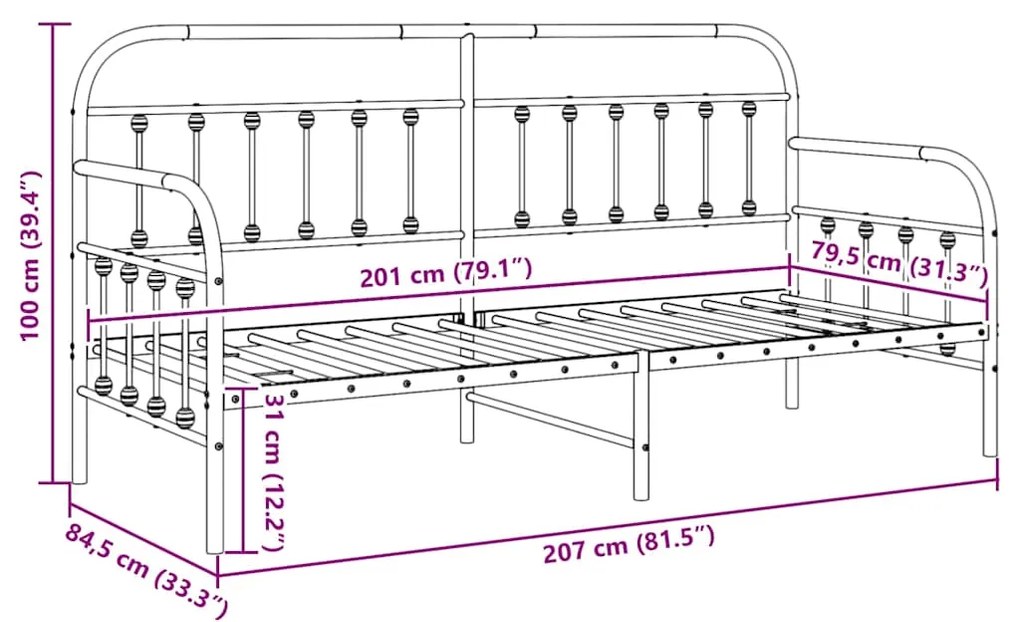 Estrutura de Cama Dia vidaXL Branca 80x200 cm Aço