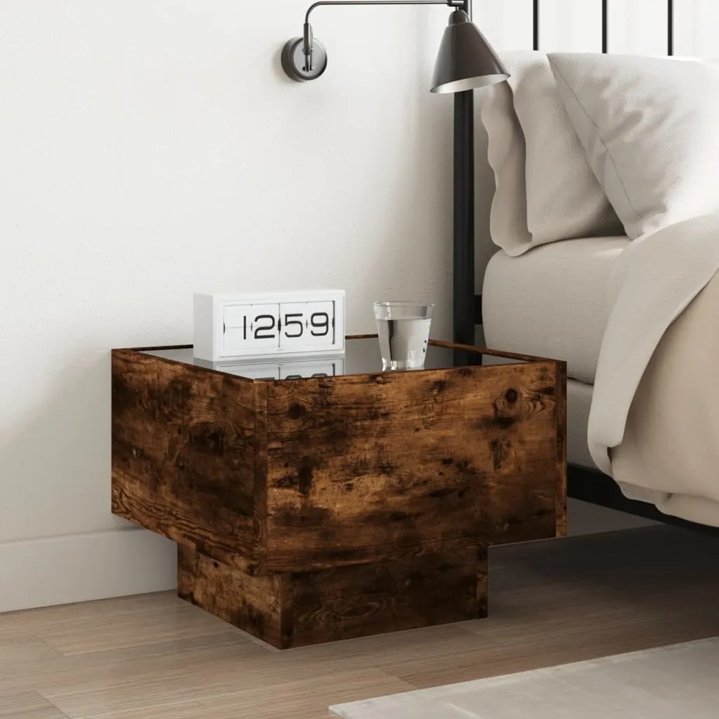 Mesa de cabeceira c/ LED Infinity 40x40x30 cm carvalho fumado