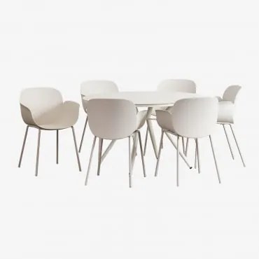 Conjunto De Mesa Redonda De Alumínio (ø126 Cm) Valerie E 6 Cadeiras De Jardim Lynette Branco Pedra - Sklum