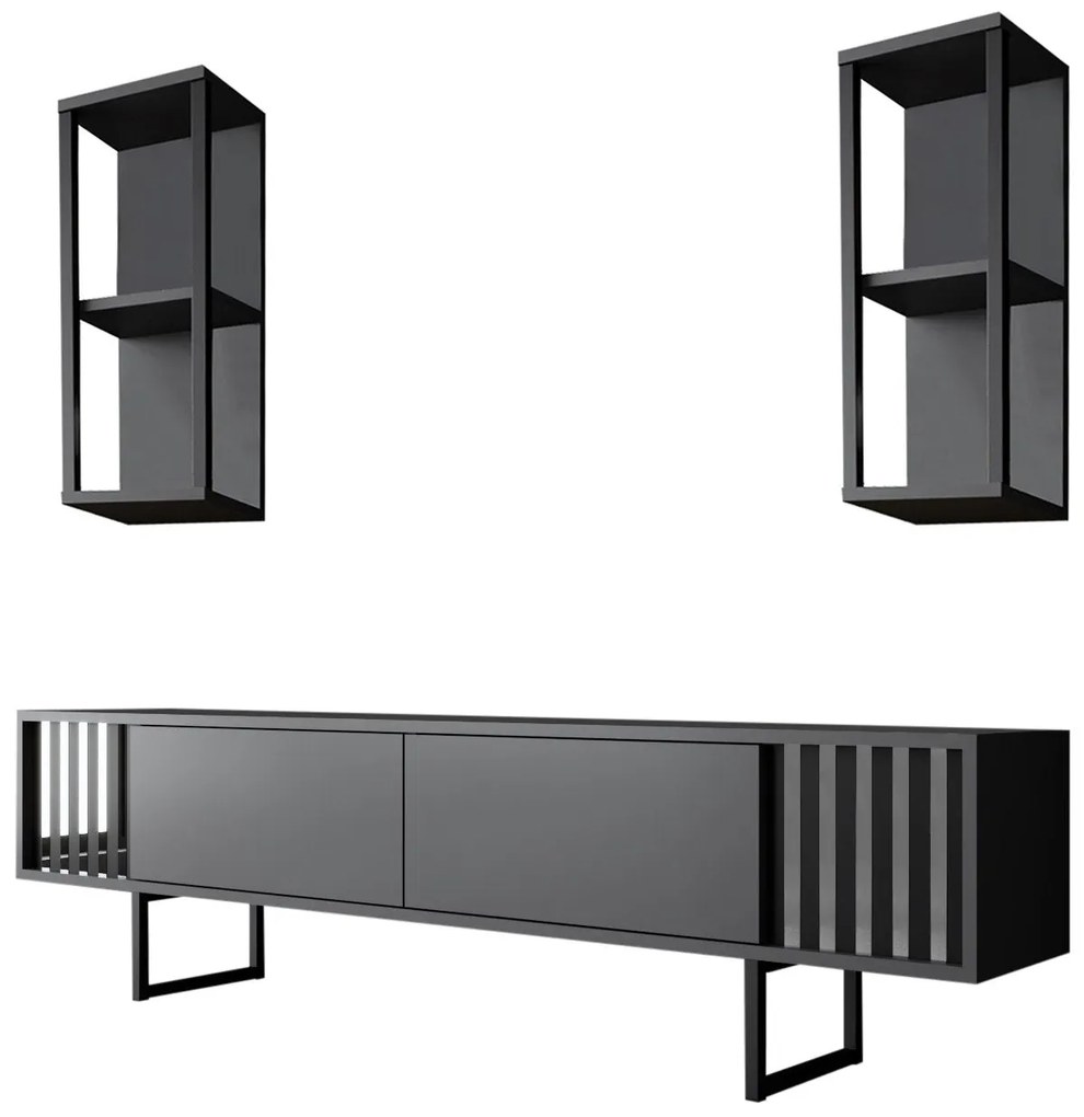 Unidade TV Chrome Line – Antracite/Preto – TV Stand: 180x30x48 cm, Pra