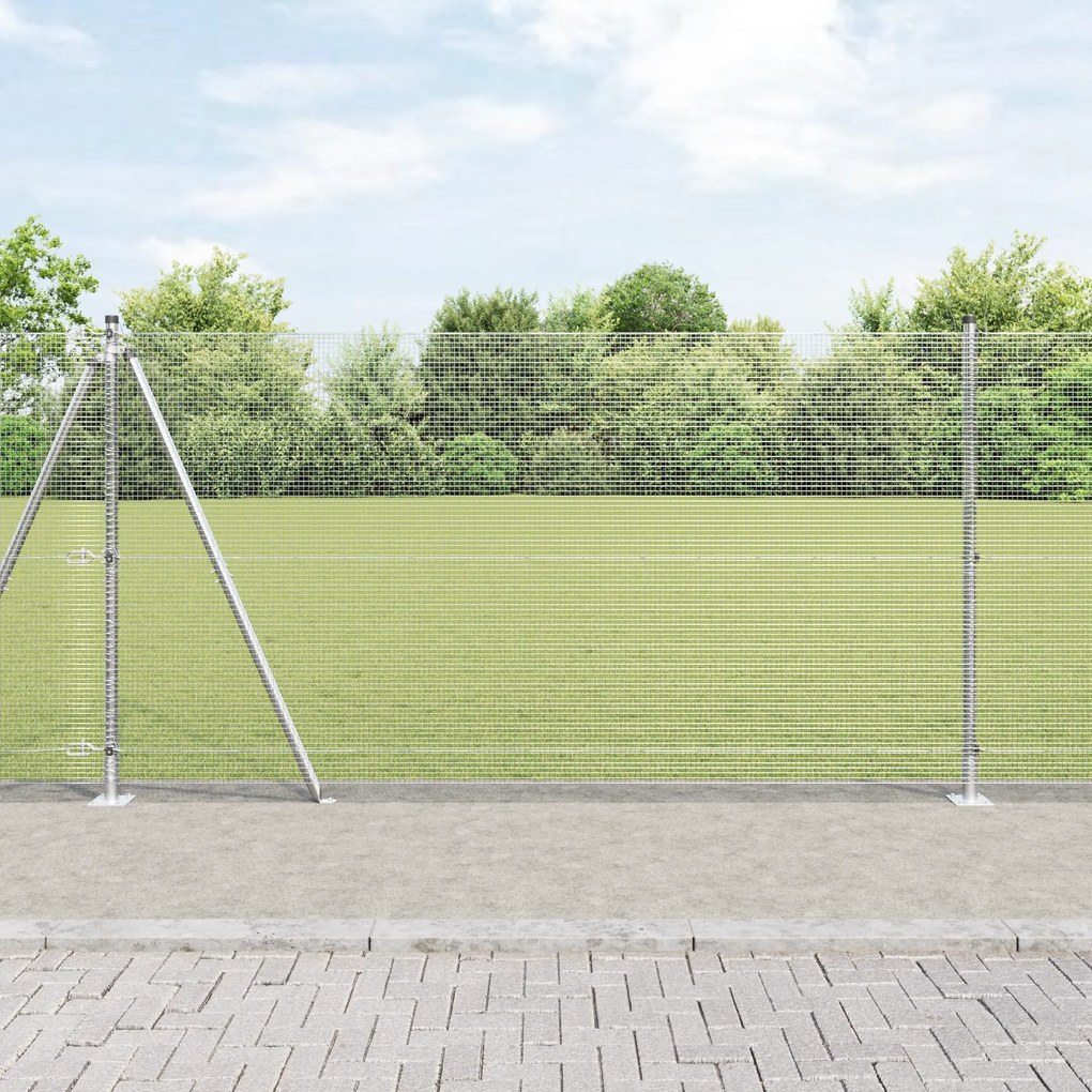 vidaXL Cerca de Arame Soldado com 13 Postes Flangados 1,2x25 m Aço Galvanizado