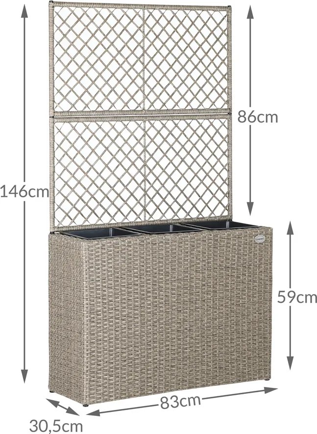 Floreira com 3 vasos para flores em polyrattan com treliça 83 x 30,5 x 146 cm Creme