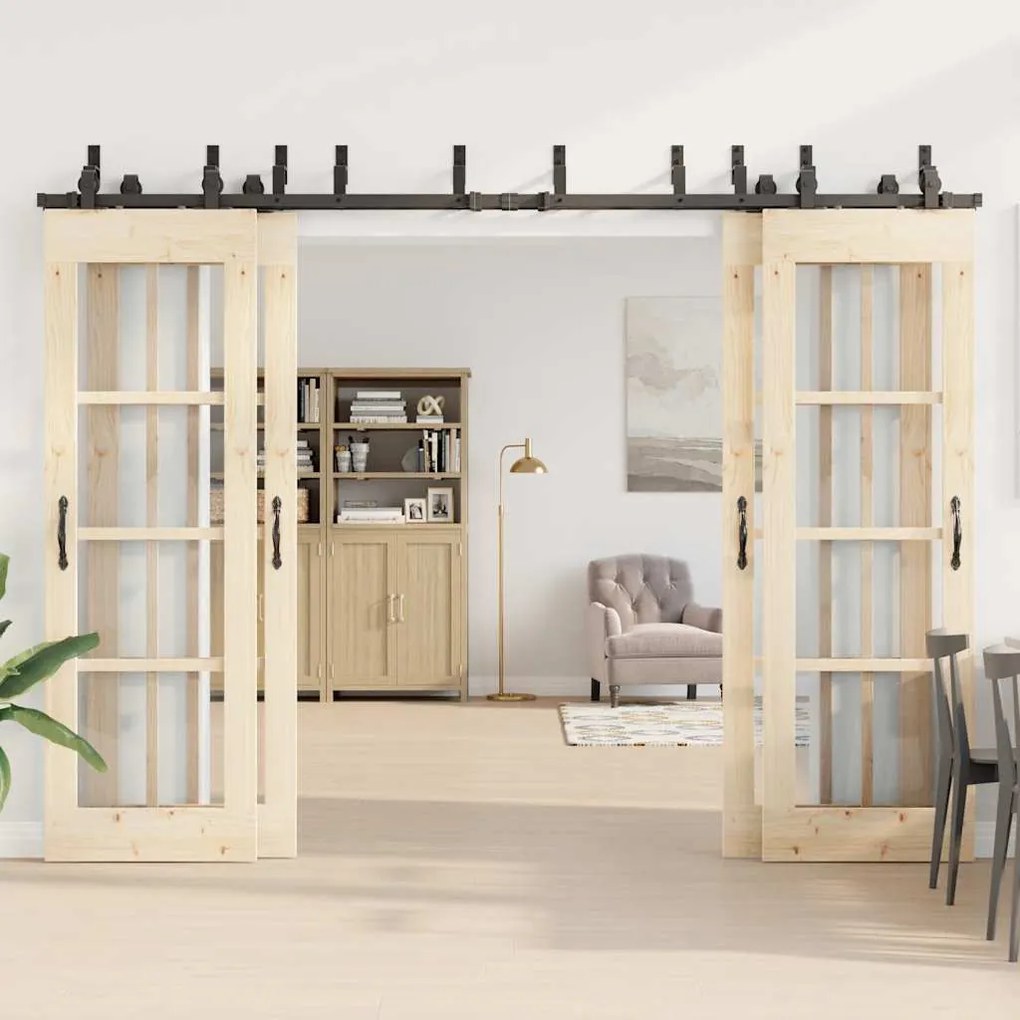 Kit de ferragens para porta deslizante 305 cm aço preto