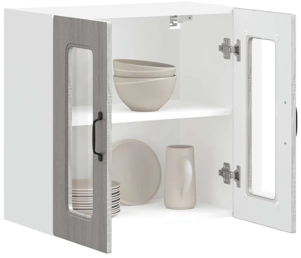 Armário de parede de cozinha porta vidro Kalmar cinza sonoma