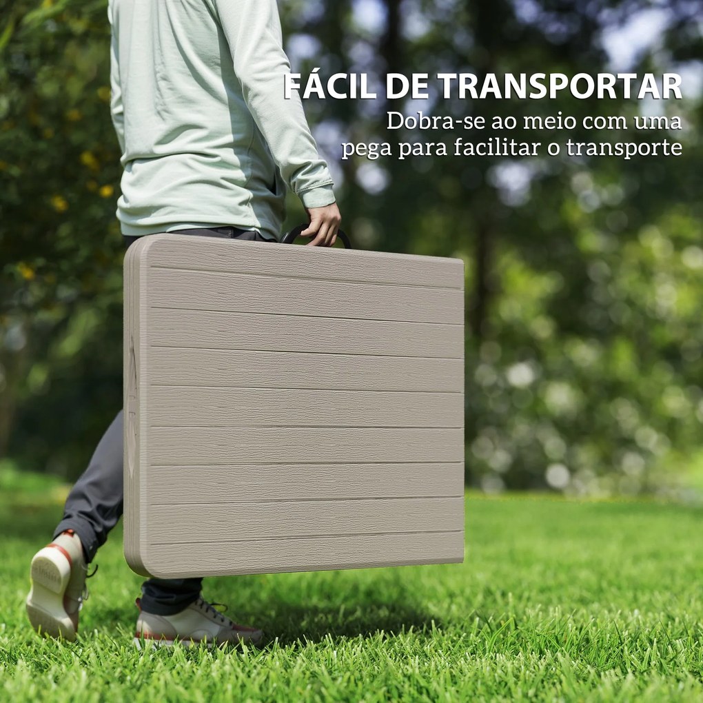 Conjunto de Campismo Dobrável de 3 Peças Inclui 1 Mesa 180x74x74 cm e 2 Bancos 182x28x42 cm Efeito Madeira Castanho
