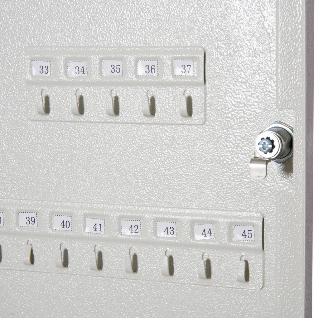 HOMCOM Chaveiro 45 Ganchos Chaveiro de Parede Caixa de Segurança com Fechadura Etiquetas 30x24x7,5 cm Aço