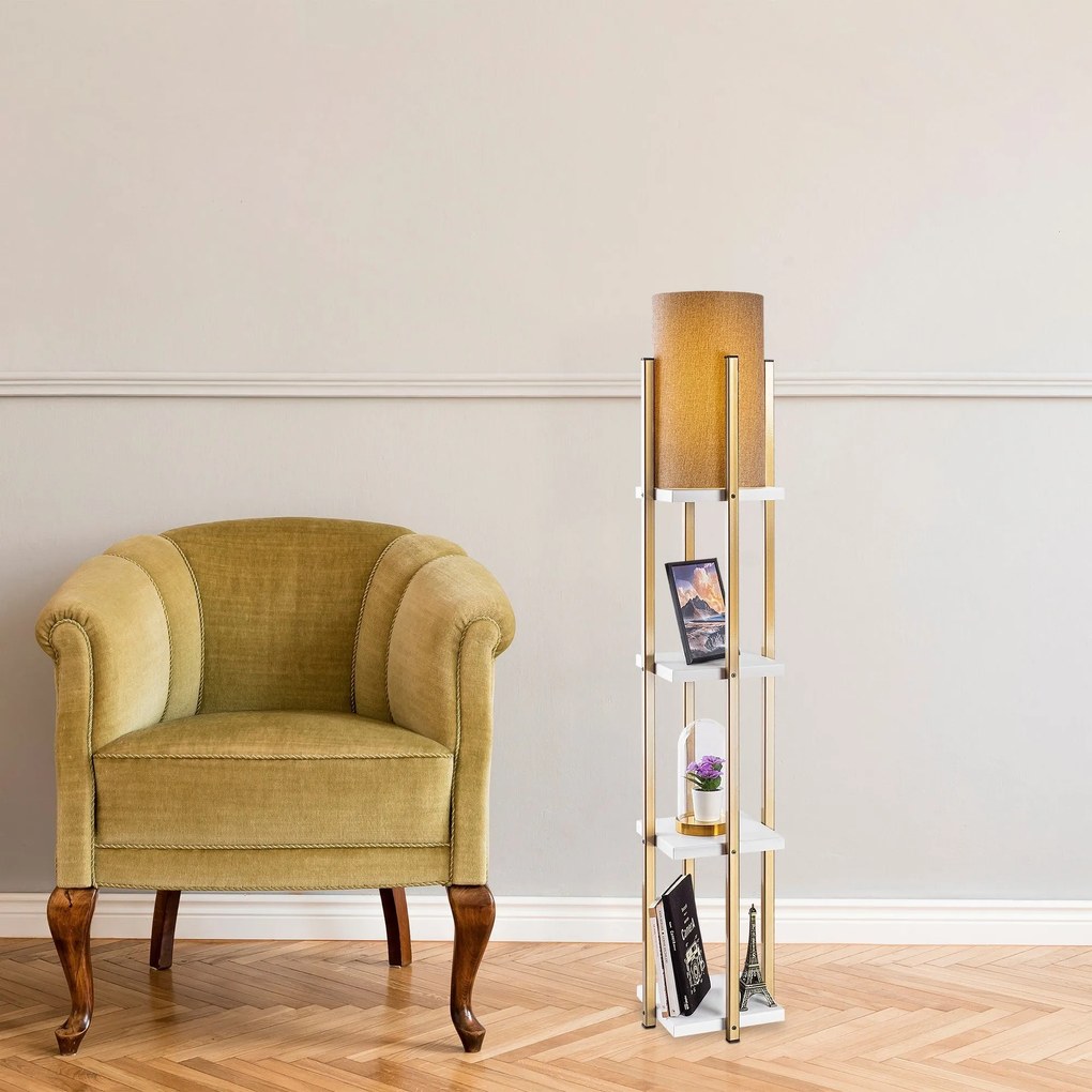 Candeeiro de Pé 7120 – Branco e Dourado – 25 x 25 x 130 cm