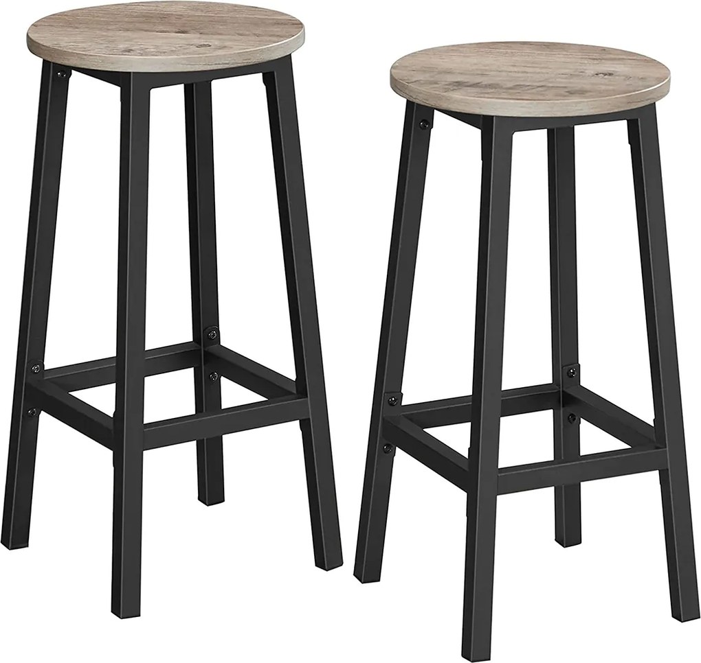 Conjunto de 2 bancos de bar 32 x 65 cm (Ø x H) greige-preto