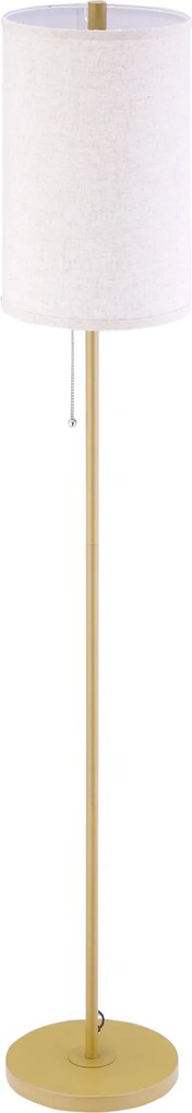 Candeeiro de pé, 40 W máx., base em forma de mastro em aço dourado, abajur em linho creme, 25,5 x 25,5 x 157 cm, dourado e bege