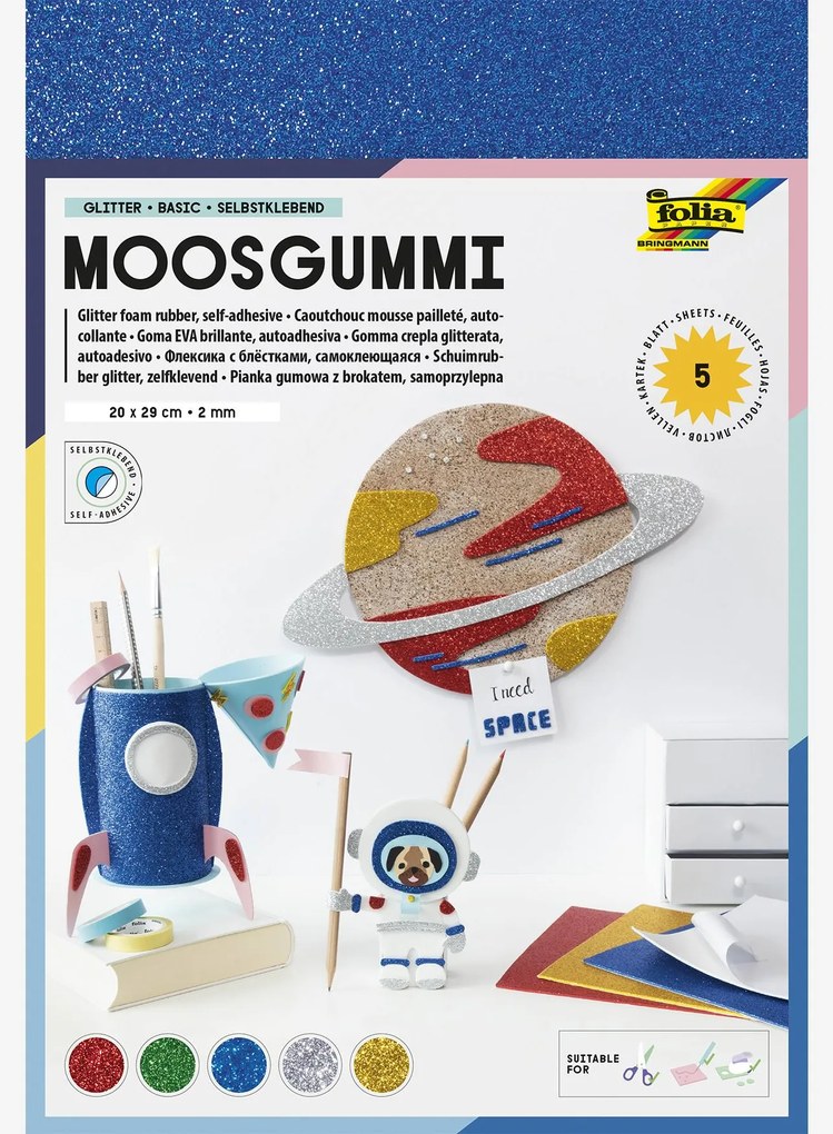 Goma EVA glitter autocolante BASIC folia, 5 folhas multicolor