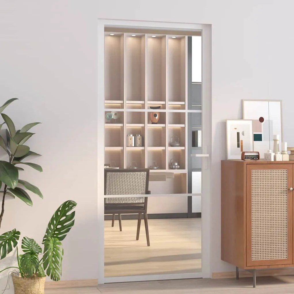 vidaXL Porta de interior 93x201,5 cm vidro ESG e alumínio branco
