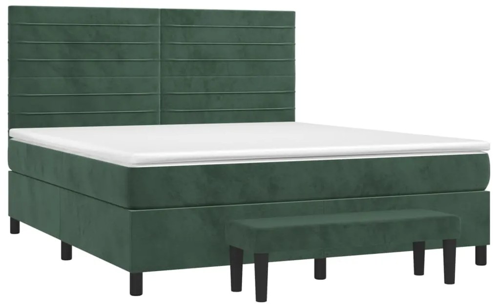 Cama com molas/colchão 180x200 cm veludo verde-escuro