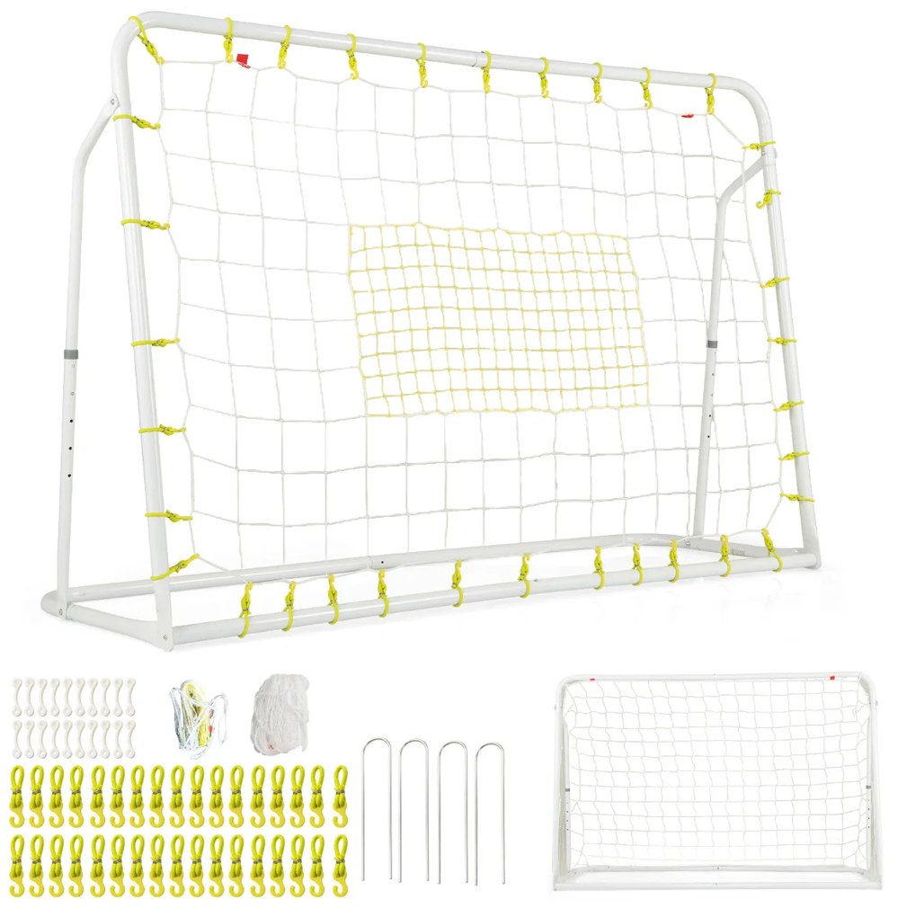 Baliza de futebol com ângulo ajustável e rede de ressalto e rede baliza comEstrutura metálica robusta para crianças com mais de 6 anos 187 x 122,5 cm