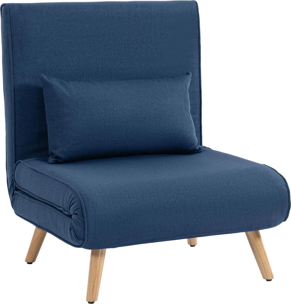 Sofá Cama Individual Estofado em Linho com Encosto Ajustável em 5 Posições e Almofada Sofá Cama Pequeno 72x75x85 cm Azul Escuro