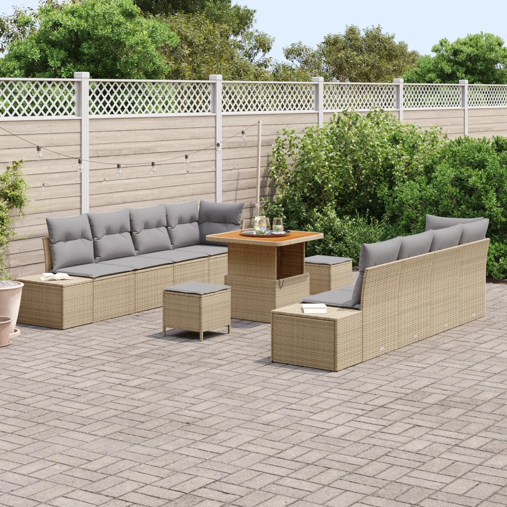 Conjunto de Sofá de Jardim com 11 Peças e Almofadas em Rattan Poliprop