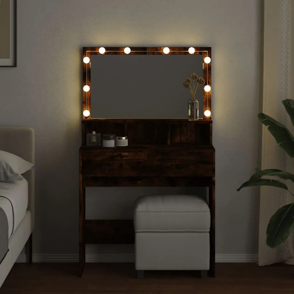 Toucador com LED 80x41x134,5 cm cor carvalho fumado