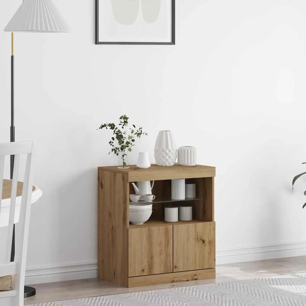 Sideboard vidaXL com Luzes LED Carvalho Artesanal 60x37x67 cm