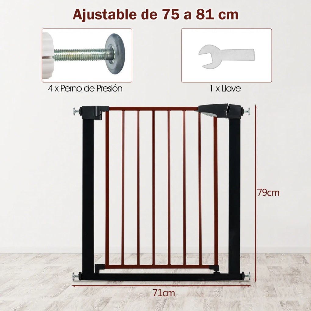 Portão barreira de segurança para bebês de 75-82 cm com data automática 2 aberturas para portões de proteção infantil Preto